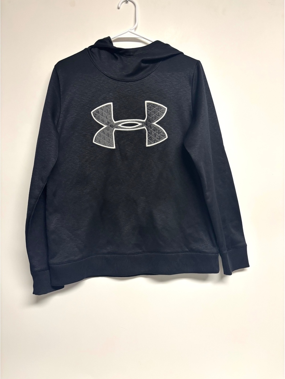 Under Armour Women’s M ColdGear Hoodie Black Quilted Logo Loose Fit